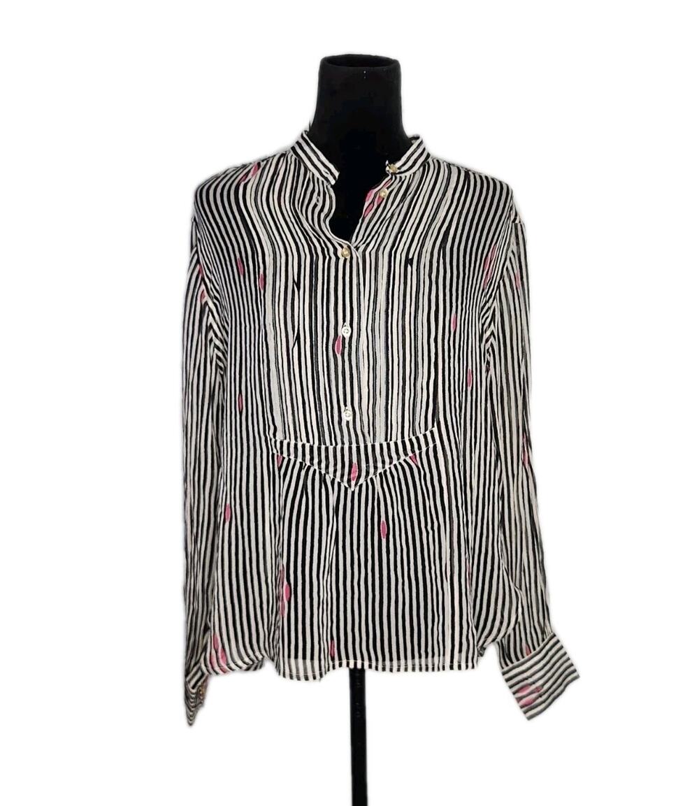 Isabelle Marant Etoile Striped Pleated Sheer Chiffon Long Sleeve Blouse Size 38